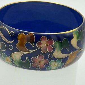 Vintage Small-size  Cloisonne Bracelet - Deep blue with flowers and butterflies